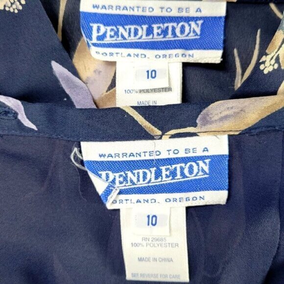 Pendleton Midi Skirt Suit Size 10 Lightweight Floral Navy Button Front Blouse - Picture 4 of 11